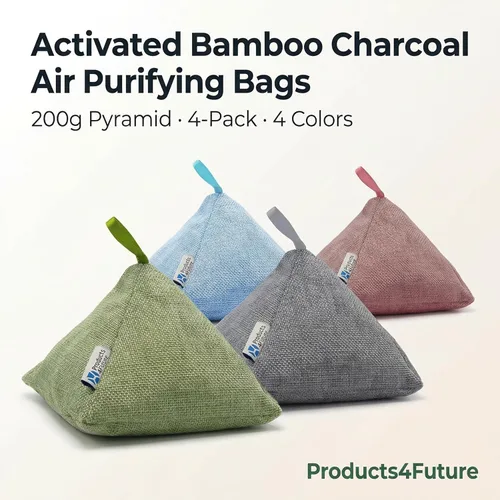 Miniatura 2 de Paquete de 4 bolsas purificadoras de aire de carbón de bambú activado naturalmente Bolsa desodorante natural para el hogar Bolsa de carbón
