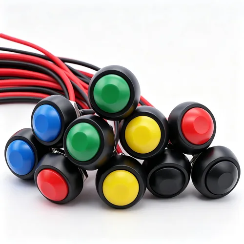 Miniatura 17 de Twidec /6 unids interruptor de botón momentáneo de 0.472 in agujero de montaje de 1/2 "encendido apagado mini redondo impermeable negro con cables