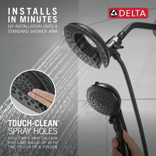 Miniatura 4 de Delta In2ition - Cabezal de ducha doble 2 en 1 de 5 ajustes con rociador de mano, cabezal de ducha desmontable negro mate con manguera, cabezal