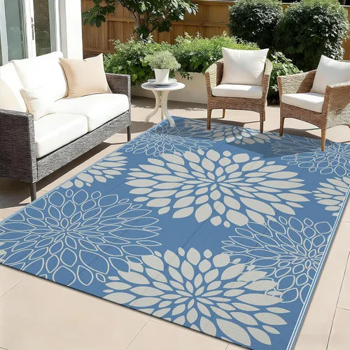 Miniatura 10 de Ileading Alfombra impermeable para exteriores de 5 x 8 pies, reversible, de paja de plástico, portátil, para interiores y exteriores, caravana