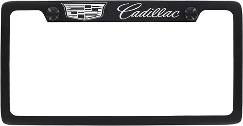 Miniatura 7 de Marco de placa de matrícula de metal Cadillac Crest - Negro recubierto en polvo con cromo expuesto Negro D
