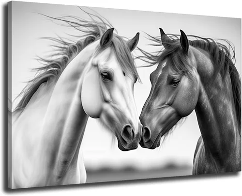 Miniatura 13 de Lienzo de caballo para pared, diseño de animales en blanco y negro, pintura de caballos para pareja, arte enmarcado para sala de estar, dormitorio