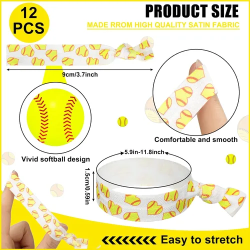 Miniatura 3 de Kajaia 24 piezas de softbol para fiestas, bolsas de cosméticos de softbol para el cabello, pulseras deportivas para el cabello, bolsa de viaje
