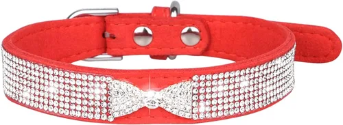 Miniatura 38 de Lindo collar para perro con diamantes de imitación brillantes, elegante collar de cristal diamante con purpurina bonita joya suave collares