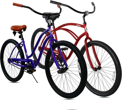 Miniatura 9 de Tracer Bicicleta de crucero de playa para adultos, ruedas de 26 pulgadas, freno de montaña de una sola velocidad, bicicleta doble para mujeres, M&F