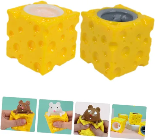 Miniatura 3 de FRCOLOR 2pcs queso ratón Squeeze Stress Relief broma para niños descompresión creativa Squishy ratones color aleatorio