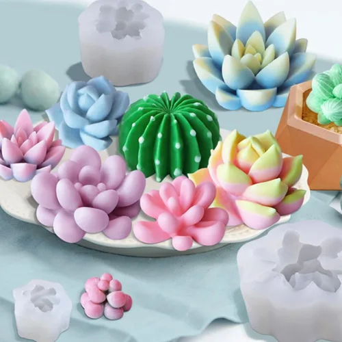 Miniatura 2 de Woohome Molde de silicona para suculentas, 4 piezas, molde de fondant para suculentas, 3D, para hacer pasteles, chocolate, velas hechas a mano