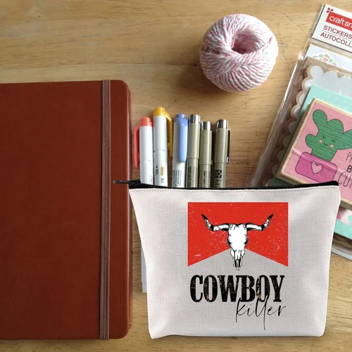 Miniatura 5 de BLUPARK Cowboy Killer Bolsa de cosméticos Western Cowgirl Regalo Mujeres Salvaje Vintage Western Rodeo Bolsa con cremallera Bolsa Gráfica Bull