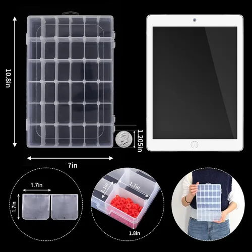 Miniatura 2 de Paquete de 2 cajas organizadoras de cuentas transparentes con divisores ajustables para contenedores de joyería, manualidades, 36 rejillas con 5 2