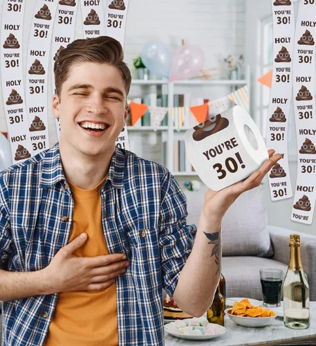 Miniatura 6 de Printed TP Regalo de papel higiénico con texto en inglés "You're 30" Birthday Party Funny Birthday Gift Broma de papel higiénico, novedad y única