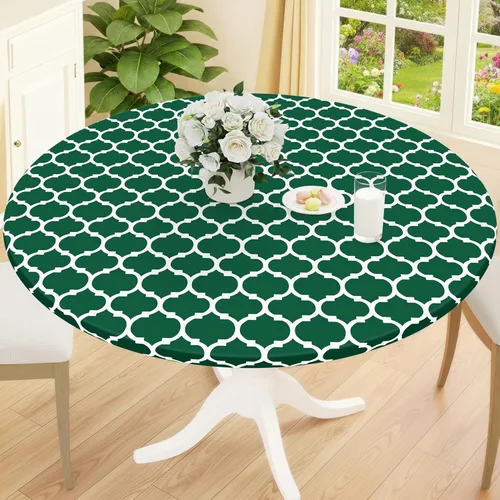 Miniatura 15 de Smiry Mantel redondo de pícnic, fundas de mesa elásticas impermeables para mesas de 18 a 24 pulgadas, manteles de vinilo con parte trasera