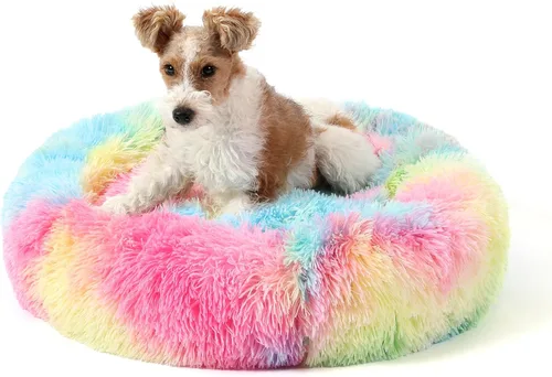 Miniatura 34 de NOYAL Cama Calmante en Forma de Rosquilla para Perros Pequeños a Medianos y Gatos - Cama para Mascotas de Felpa de Piel Sintética Anti-Ansiedad