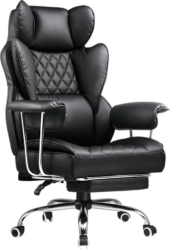 COMHOMA Silla de Oficina Grande y Alta, Silla Gaming de Cuero con Respaldo Alto y Reposapiés, Silla de Oficina Ejecutiva Ergonómica con Soporte