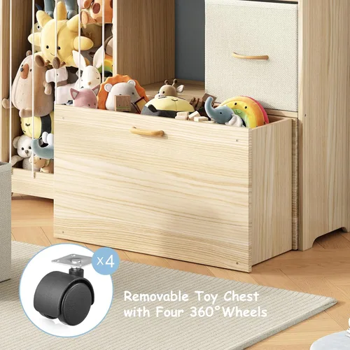 Miniatura 3 de EXPERLAM Organizador de almacenamiento de juguetes con soporte para animales de peluche, estante de juguetes de madera maciza para niños con 2