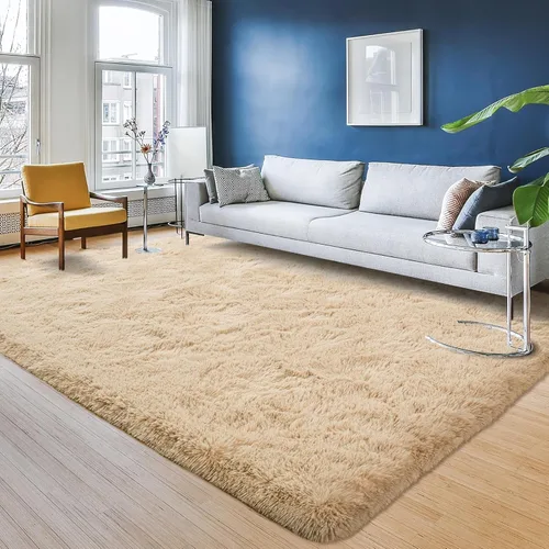 Przemy - Alfombra mullida para dormitorio y sala de estar, alfombra de 4 x 6 pies, beige, alfombra de pelo largo suave y esponjosa, alfombra de