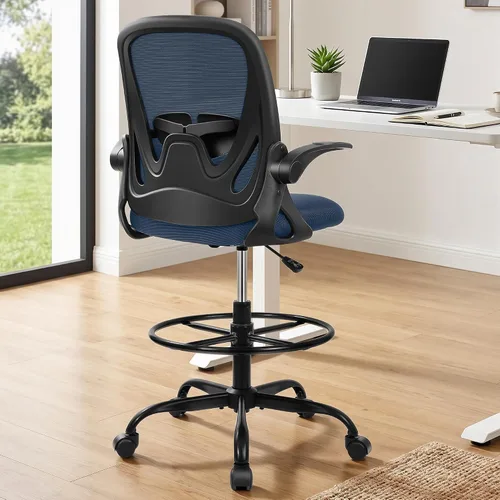 Miniatura 2 de Primy Silla de Dibujo Silla Alta de Oficina con Reposabrazos Abatibles Silla Ejecutiva Ergonómica de Computadora para Escritorio de Pie con Soporte