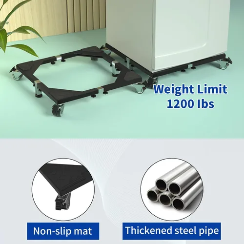 Miniatura 5 de Soporte móvil de acero resistente para nevera, base móvil con ruedas, soporte ajustable para lavadora, base multifuncional para muebles para nevera