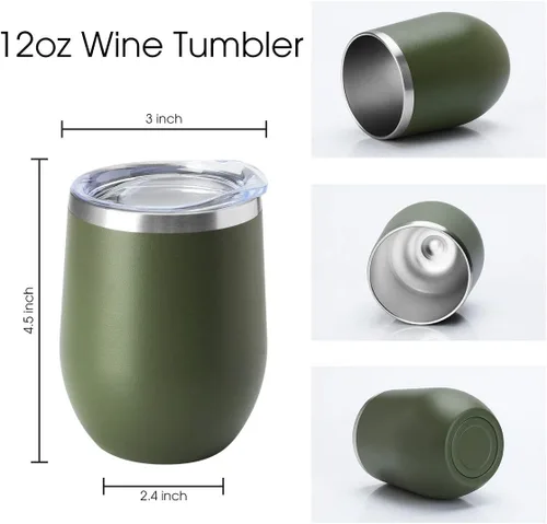 Miniatura 2 de HASLE OUTFITTERS Vaso de vino de 12 onzas con tapa, copas de vino sin tallo, tazas de viaje al vacío de doble pared, taza de café de acero Acero