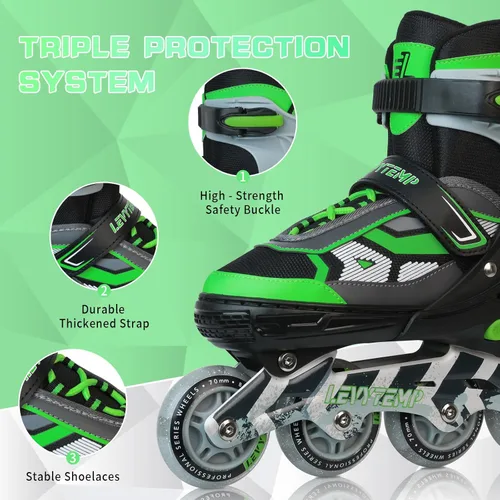 Miniatura 3 de Patines en línea ajustables para niños y adultos, patines al aire libre para principiantes con todas las ruedas iluminadas para niñas, niños, Verde