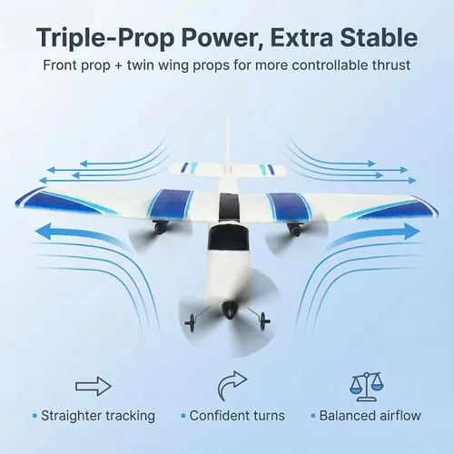 Miniatura 8 de Avión RC, avión RC, 2.4 GHz, 2 canales RTF RC con giroscopio de 3 ejes para principiantes, juguetes fáciles de acelerar con 2 baterías adicionales