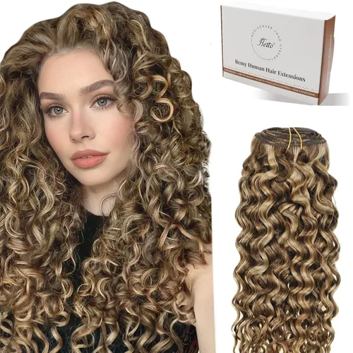 Miniatura 28 de Hetto - Extensiones de cabello humano onduladas con clip, color #2 castaño oscuro, extensiones de cabello humano natural para cabeza completa