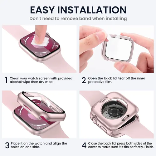 Miniatura 7 de Tensea (2 en 1) para Protector de Pantalla Impermeable para Apple Watch 41mm Serie 9/8/7 Accesorios, 360 Frente y Espalda, Funda Protectora de Cara