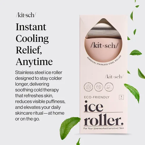 Miniatura 2 de Kitsch Rodillo de hielo de acero inoxidable para cara, esencial para el cuidado de la piel, regalo de vacaciones, rodillo de hielo calmante para Rosa