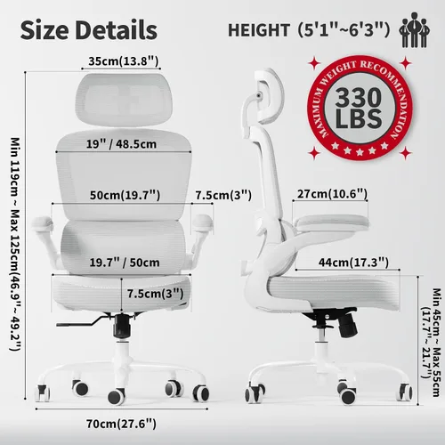 Miniatura 2 de TRALT Silla ergonómica de oficina, silla de escritorio con reposacabezas ajustable, silla de computadora de soporte lumbar, silla cómoda de malla