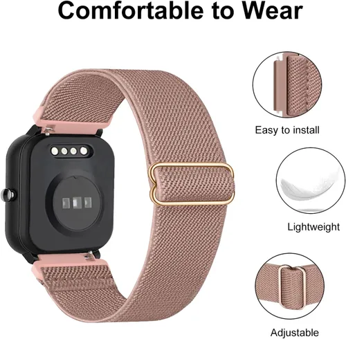 Miniatura 2 de Paquete de 2 correas elásticas de nailon compatibles con Woneligo/Fitpolo Smart Watch IDW13, correas elásticas suaves para reloj FITVII Rosa +