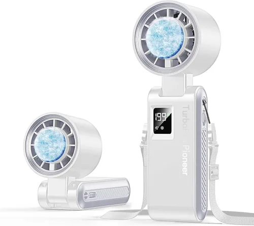 Miniatura 21 de Ventilador de mano portátil con refrigeración por hielo, ventilador turbo de alta velocidad de 24.6 ft/s, ventilador de cuello personal plegable 4