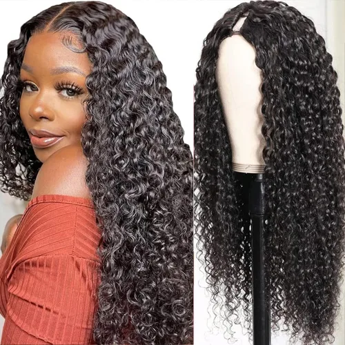 Miniatura 20 de Pelucas de Raya en V Rizadas con Forma de V para Mujeres Negras, Sin Mechas Fuera, Mejora de Raya en U, Sin Pegamento, Peluca Completa con Clip
