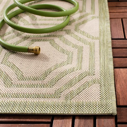 Miniatura 3 de SAFAVIEH Alfombra lavable al aire libre Courtyard Collection – 4' x 5'7", beige y azul marino, no desprende pelusa y fácil limpieza, ideal