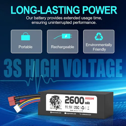 Miniatura 5 de Hosim Batería Lipo 3S 11.1V 2600mAh 25C RC Car Lipo Baterías Hard Case T-Plug Li-po Batería para 1/8 1/10 1/14 Escala de Alta Velocidad Vehículos RC