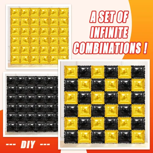 Miniatura 7 de 36 piezas XL negro y dorado de doble cara cuadrada para globos, kit de arco de túnel, globos cuadrados de Mylar para baby shower, graduación