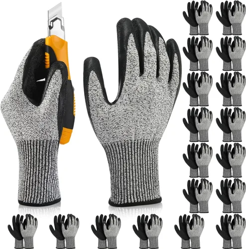 Copkim 18 pares de guantes de nivel 5 resistentes a los cortes, guantes protectores ligeros con revestimiento de poliuretano, accesorios de trabajo
