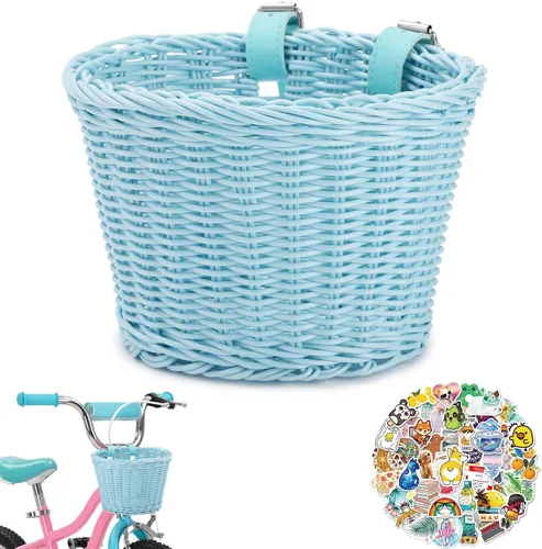 Miniatura 8 de Cesta delantera para bicicleta de niños, tejida a mano multicolor, para niños y niñas