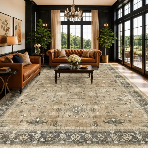 Miniatura 239 de Alfombra Boho Negra para Sala de Estar - Alfombra de Área Lavable de 10x14 Pies, Alfombras de Comedor para Debajo de la Mesa, Alfombra Suave de Pelo