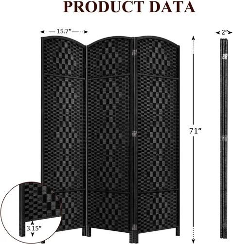 Miniatura 3 de HALLYBEE Separador de habitaciones, separadores de habitaciones y pantallas de privacidad plegables, pantalla de privacidad de 16 pulgadas, 3
