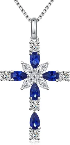 ZDaoBen Star Cross Necklace Angel Wing Infinity Cross Pendant 925 Sterling Silver CZ Diamond Cross Necklace Women Birthstone Cubic Zirconia Cross