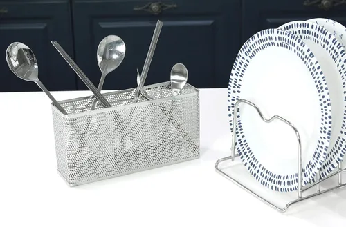 Miniatura 5 de LENITH Soporte perforado para utensilios de cocina con ganchos, almacenamiento de acero inoxidable 304 para organizador, apto para lavavajillas