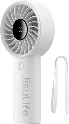 Miniatura 10 de JISULIFE Ventilador de Mano Life4, Ventilador Portátil Recargable de 5000mAh, Viento Turbo de 5 Velocidades, 15 Horas de Enfriamiento, Pantalla LED