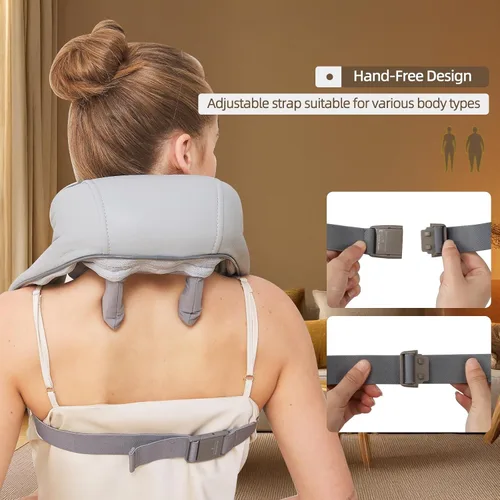 Miniatura 5 de Masajeador Shiatsu inalámbrico de cuello y hombros con calor - Masaje de amasamiento 6D, alivio del dolor de tejido profundo para trapecio, Gris