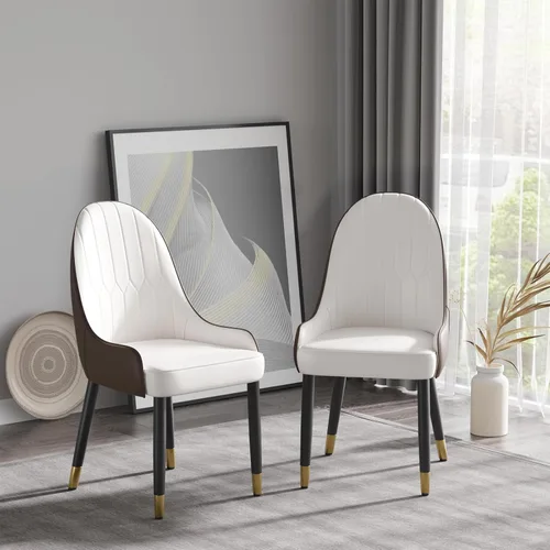Miniatura 16 de Juego de 6 sillas de comedor tapizadas de 36.6 pulgadas, sillas de comedor modernas con marco de metal dorado y respaldo, silla de comedor de piel