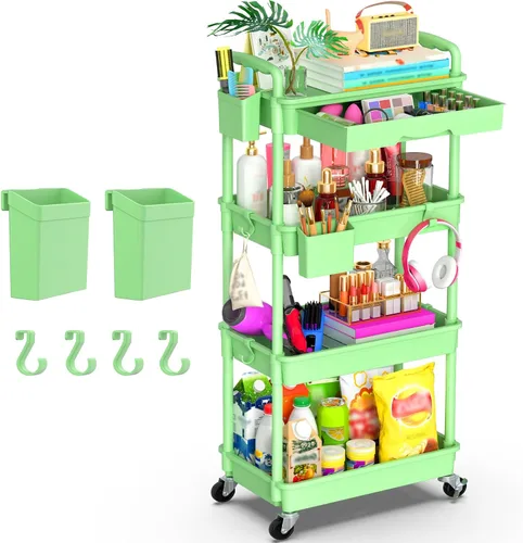 Miniatura 18 de Goovilla Organizador de carrito utilitario de 3 niveles con cajón extraíble, carritos de almacenamiento rodantes negros estables y resistentes con 2