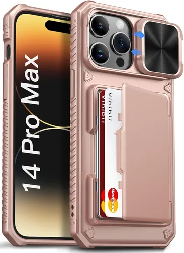Miniatura 62 de Vihibii Funda para iPhone 13 Pro Max/iPhone 12 Pro Max con tarjetero (4 tarjetas) [bloqueo RFID] y cubierta de cámara deslizante, protección contra