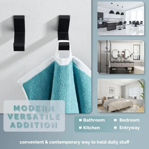Miniatura 7 de Gancho Simple de Ángulo para Toalla Negro Mate 2 Pack, Gancho para Abrigo de Baño de Acero Inoxidable 304 para Pared