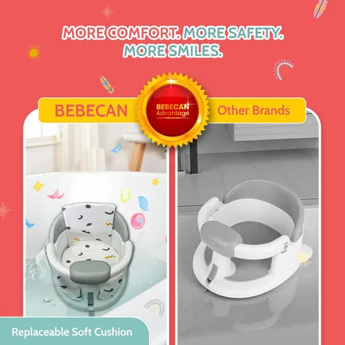 Miniatura 2 de BEBECAN Asientos de Baño Antideslizantes para Bebés 6-12 Meses, Silla de Bañera para Niños Pequeños con Cojín Lavable, Cepillo de Tapa y Taza