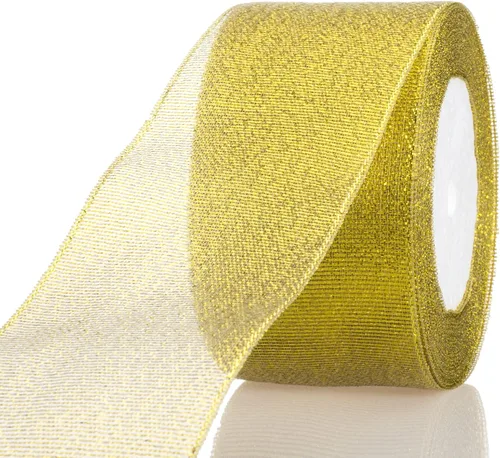 Miniatura 3 de YASEO Cinta de Purpurina Dorada de 2 Pulgadas, 25 Yardas de Cintas de Tela Metálica Brillante para Envolver Regalos, Decoración de Bodas y Fiestas