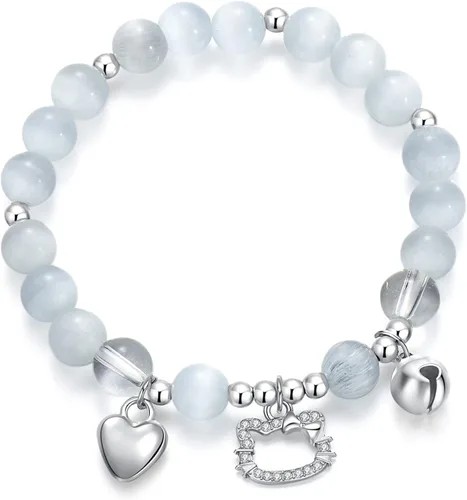 KT - Pulseras de gato Y2k Gyaru Kawaii Gato lindo ópalo cuentas pulseras elásticas para niñas y mujeres, Ópalo