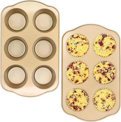Juego de 2 Moldes para Magdalenas Jumbo, Molde Antiadherente para Cupcakes Grandes de 6 Tazas, Moldes para Magdalenas de Acero de Alta Resistencia